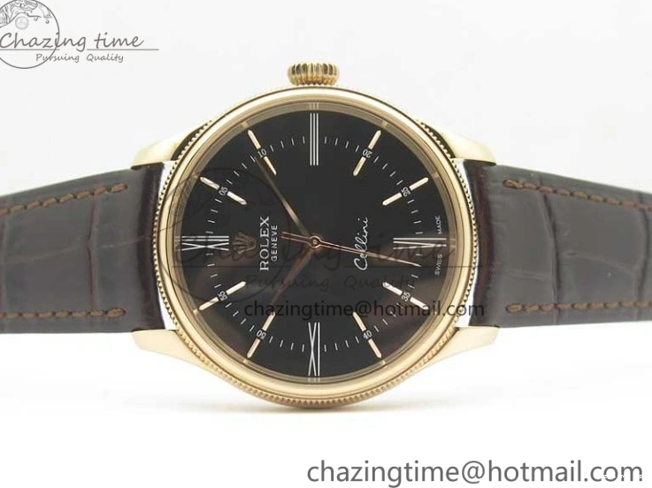 1222 Tailored Cellini Time 50509 RG MKF Best Edition Black Dial Roman Marker on Brown Leather Strap A3132 V 3406